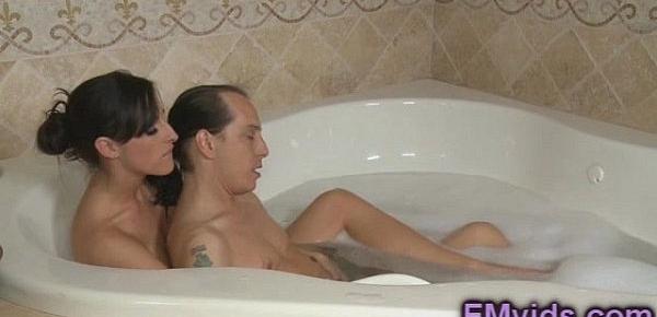  Gorgeous brunette Kortney Kane sucking cock in the bathtub